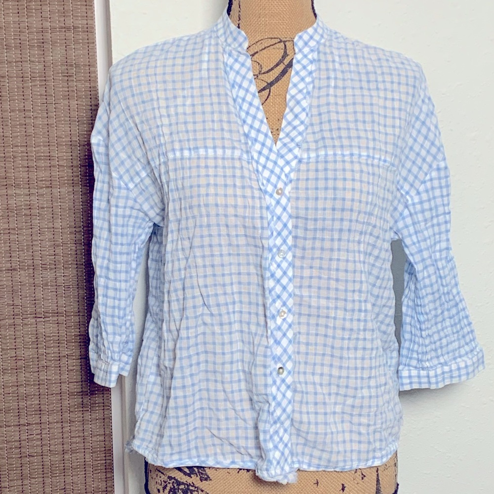ZARA Basic Collection Blue Gingham Button Up Shirt